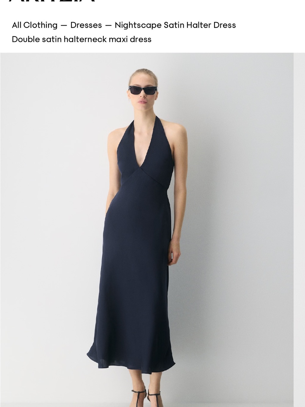 Aritzia Double Satin Halter Maxi Dress - Deep Navy